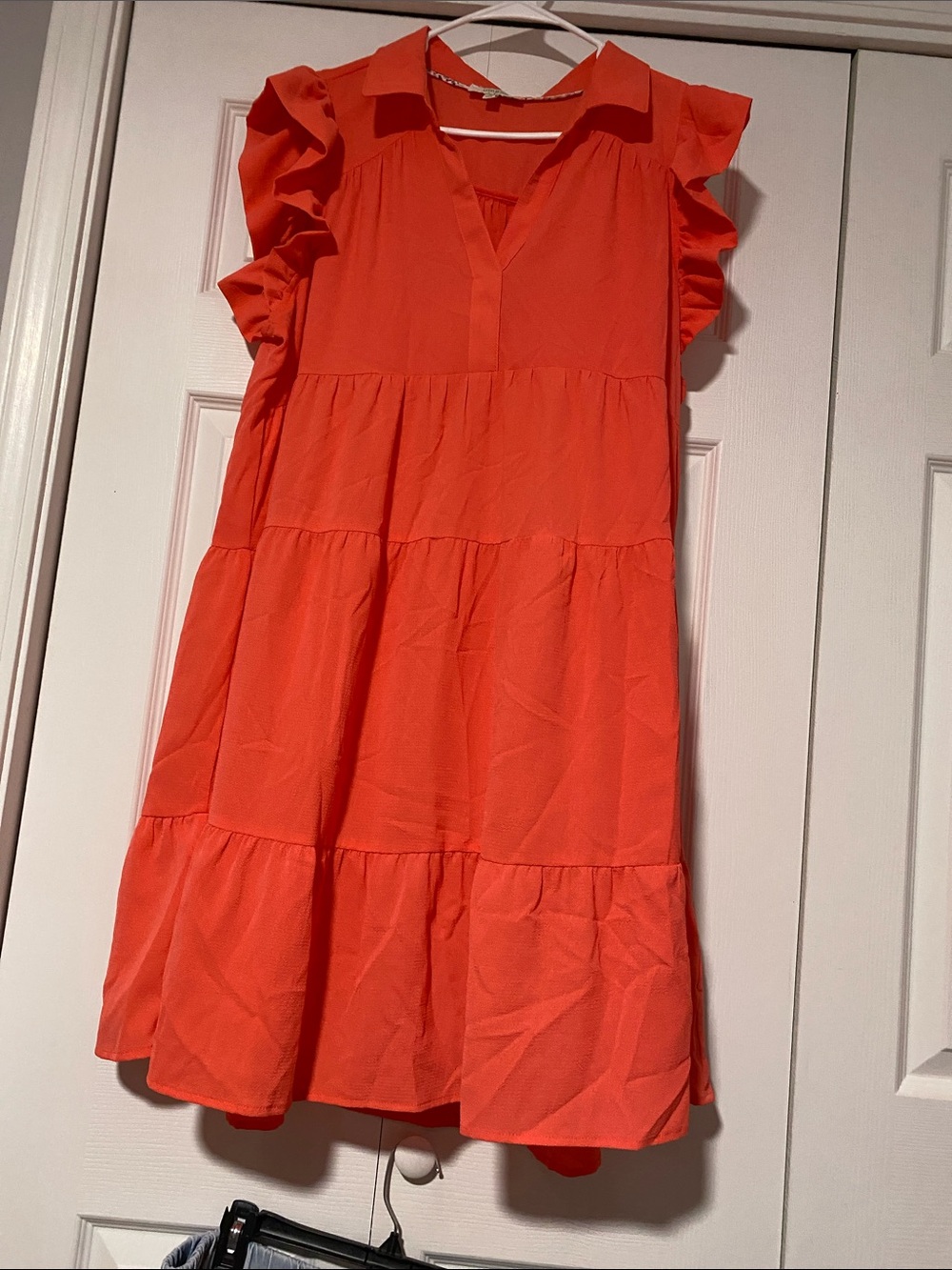 Umgee Bright Orange Ruffle Tiered Casual Dress
